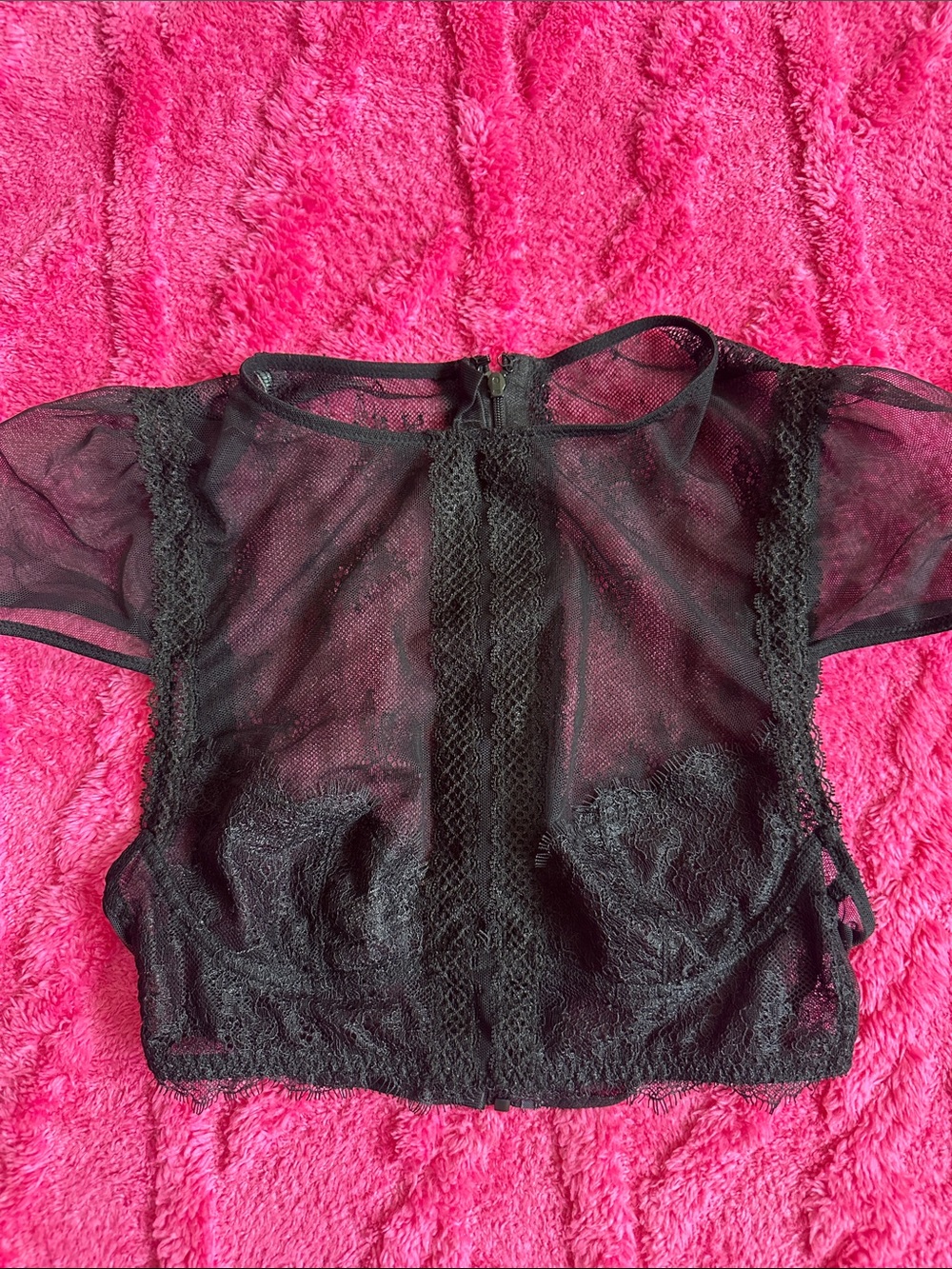 Victoria's Secret Black Sheer Lace Short Sleeve lingerie Crop Top